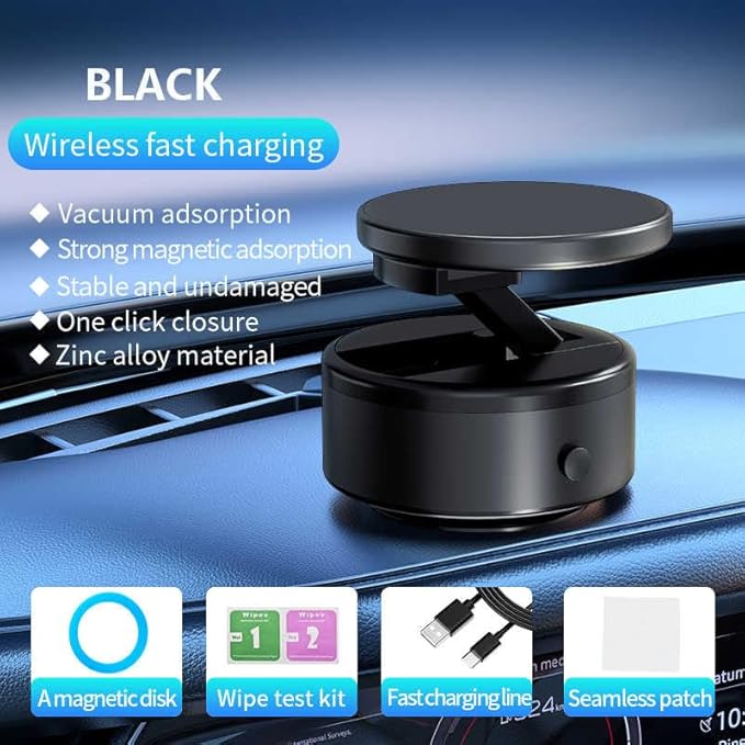 Most Powerfull Magnetic Phone Holder for Car, 360° Rotatable Phone Holder, Mini Car Phone Mount with Vacuum Suction Cup, Foldable Stand with Magnetic Ring for Mirror/Shower/Smooth Surface, for all Smartphone