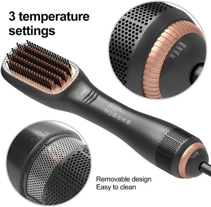 3 in 1 Hair Dryer Brush & Straightener Brush, Professional 1200W Powerful Ceramic Tourmaline Ionic Hot Air Brush, 3 Heat/2 Speed Settings One Step Hair Dryer and Styler for All Hair Types