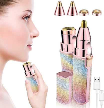 2 in 1 Eyebrow Trimmer & Facial Hair Remover for Women, Rechargeable Eyebrow Razor and Painless Hair Removal, Hair Trimmer and Body Shaver for Lips Nose Face with Two Replacement Heads & LED Light