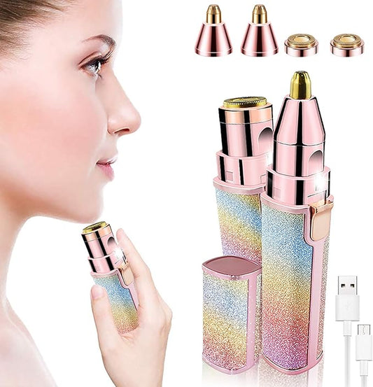 2 in 1 Eyebrow Trimmer & Facial Hair Remover for Women, Rechargeable Eyebrow Razor and Painless Hair Removal, Hair Trimmer and Body Shaver for Lips Nose Face with Two Replacement Heads & LED Light