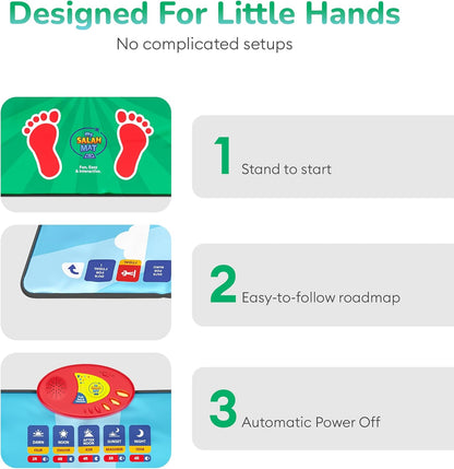 Prayer Mat for Kids - Smart interactive Prayer Mat for learning Salah, Surah, Wudu and Duas - Islamic prayer mat with 10 languages, Salah Translation, 25 Touch Keys and padded mat for Kids 3+