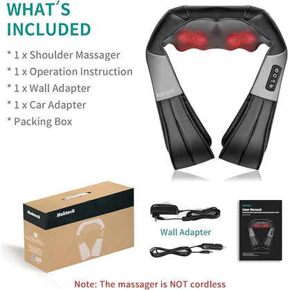 Neck and Back Massager with Soothing Heat, Electric Deep Tissue 3D Kneading Massage Pillow for Shoulder, Leg, Body Muscle Pain Relief, Home, Office, and Car Use