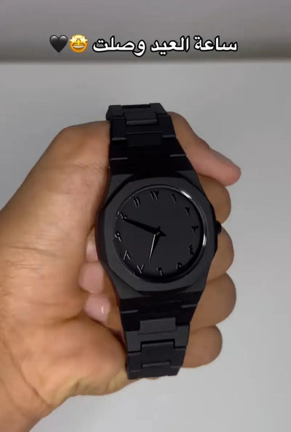 ساعة أورا العربية الفاخرة باللون الأسود  Premium Black Arabic Aura Watch